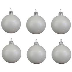 Foto van 12x glazen kerstballen glans winter wit 8 cm kerstboom versiering/decoratie - kerstbal