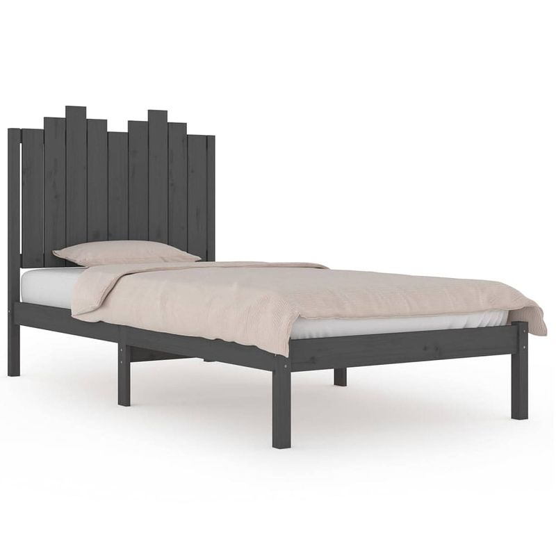 Foto van Vidaxl bedframe massief grenenhout grijs 90x190 cm 3ft single