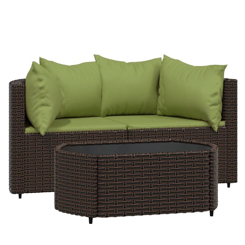 Foto van Vidaxl 3-delige loungeset met kussens poly rattan bruin