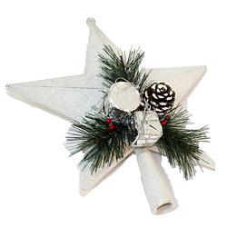 Foto van Kunststof kerstboom ster piek wit 21 cm - kerstpieken met decoratie - kerstboompieken