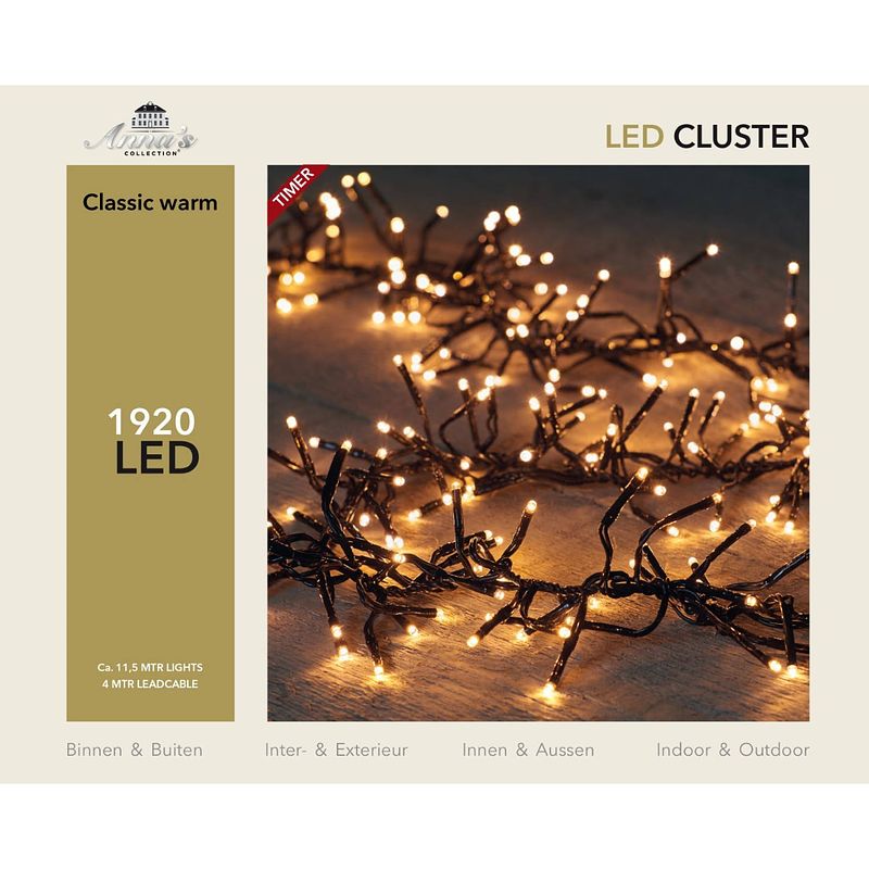 Foto van Led classic cluster lights 1920l/11.5m - 4m aanloopsnoer zwart - bi-bui trafo anna's collection