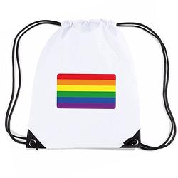 Foto van Regenboog nylon rugzak wit met regenboog vlag - rugzakken