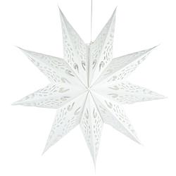 Foto van Kerstster ster hangend kerstdecoratie - met patroon - ø 60 cm - papier - wit - 2 stuks
