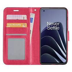 Foto van Basey oneplus 10 pro hoesje book case kunstleer cover hoes - donkerroze