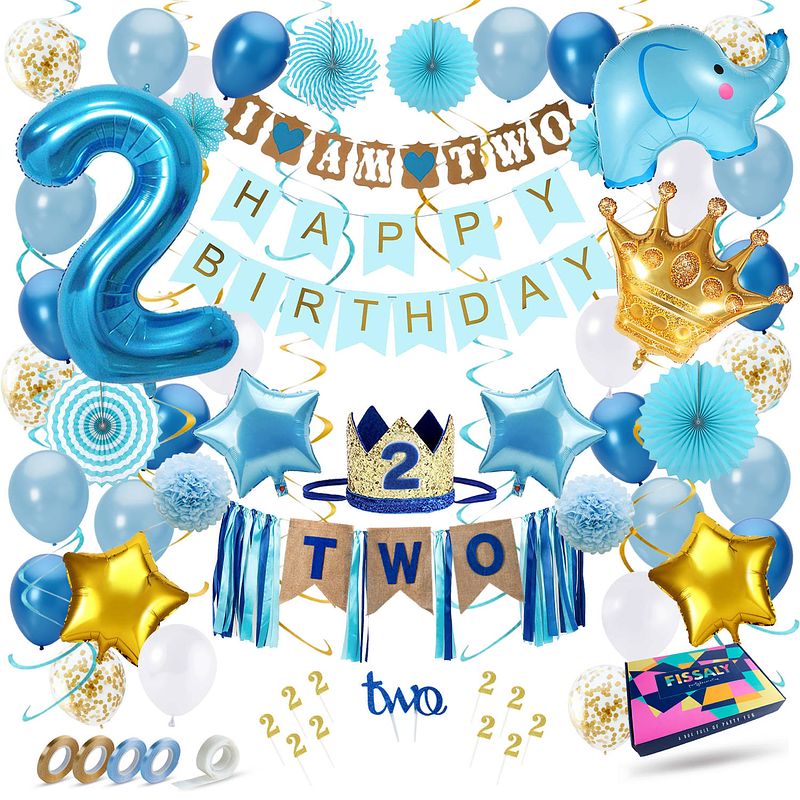 Foto van Fissaly® kind 2 jaar verjaardag versiering jongen xxl - happy birthday decoratie incl. ballonnen - blauw