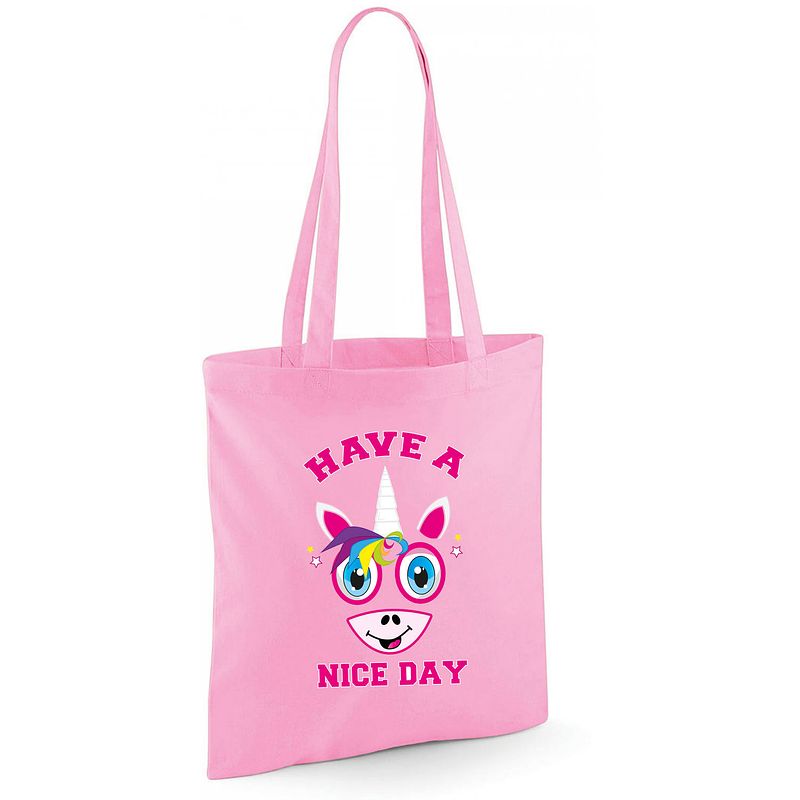 Foto van Bellatio decorations schoudertas meisjes - eenhoorn - roze - have a nice day - 42 x 38 cm - shopper - shoppers