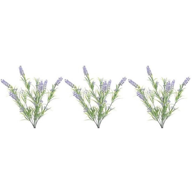 Foto van 3x groene/lilapaarse lavandula/lavendel kunstplant 44 cm bosje - kunstplanten