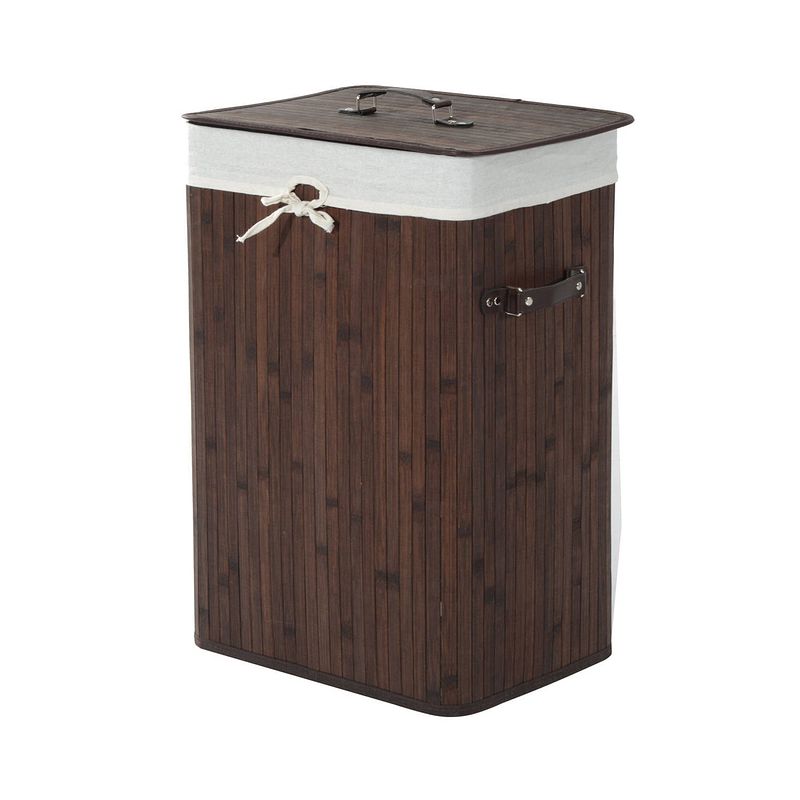 Foto van Bamboe wasmand 72 l - luxe wasmand - wassorteerder - donkerbruin - l40 x b30 x h60 cm