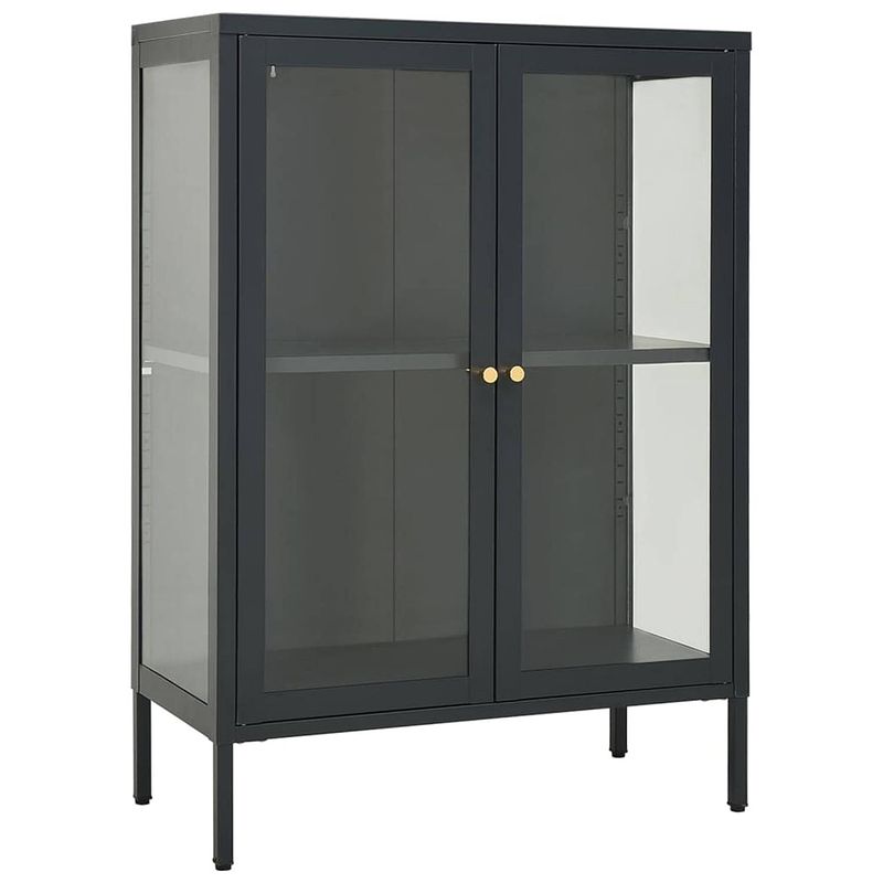 Foto van Vidaxl dressoir 75x35x105 cm staal en glas antracietkleurig