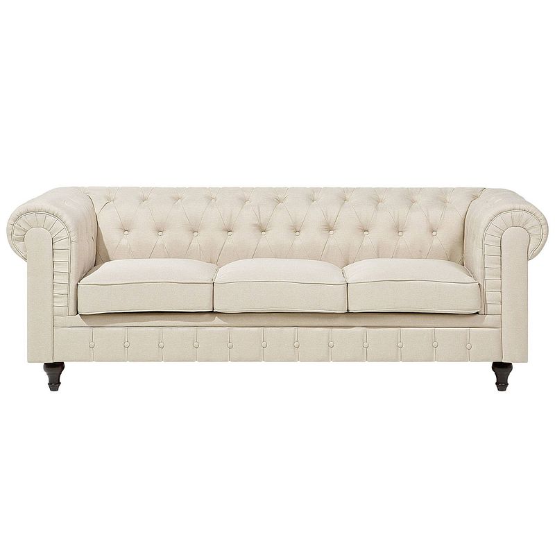 Foto van Beliani chesterfield - driezitsbank-beige-polyester