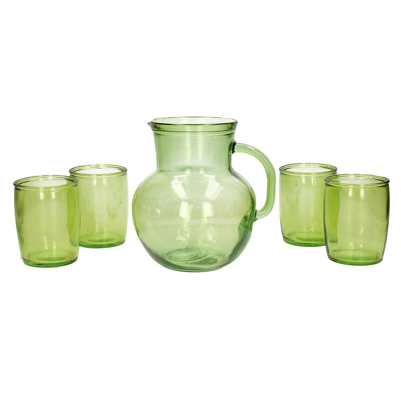 Foto van Glazen drink set groen met schenkkan en 4 glazen - drinkglazen