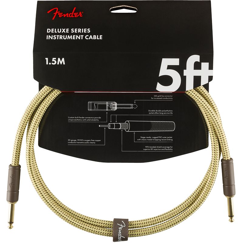 Foto van Fender deluxe cables instrumentkabel 1.5 m geel tweed