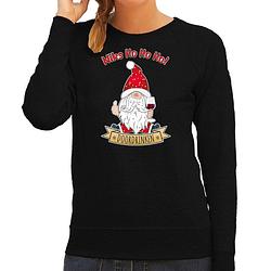 Foto van Bellatio decorations foute kersttrui/sweater dames - wijn kabouter/gnoom - zwart - doordrinken xs - kerst truien