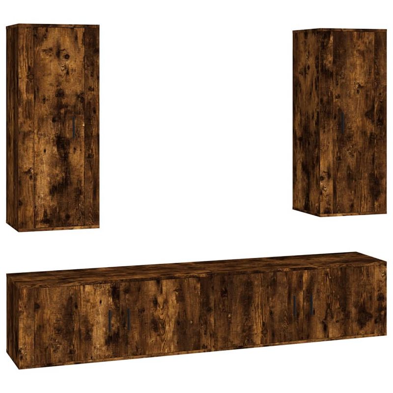 Foto van The living store - klassieke televisiekastenset - bewerkt hout - 2x40x34.5x100cm - 2x100x34.5x40cm - gerookt eiken