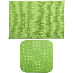 Foto van Msv douche anti-slip mat en droogloop mat - sevilla badkamer set - rubber/microvezel - limegroen - badmatjes