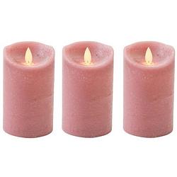 Foto van 3x antiek roze led kaars / stompkaars met bewegende vlam 12,5 cm - led kaarsen
