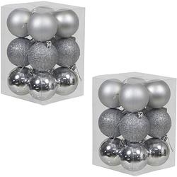 Foto van 24x zilveren kunststof kerstballen 6 cm glans/mat/glitter - kerstbal