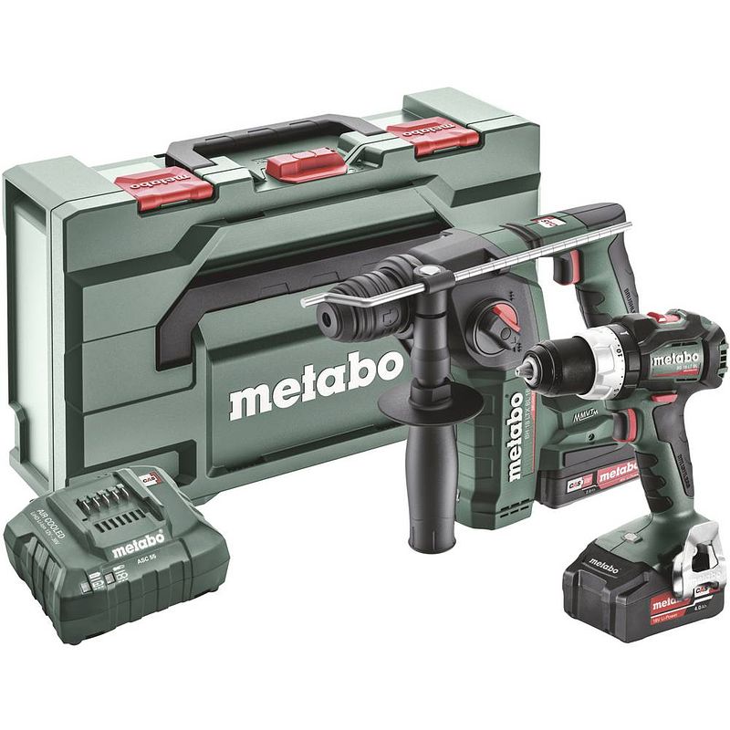 Foto van Metabo bs 18 lt bl + bh 18 ltx bl 16 685182000 accu-boorhamer, accu-schroefboormachine 18 v 2.0 ah, 4.0 ah li-ion incl. 2 accus, incl. koffer, incl. lader