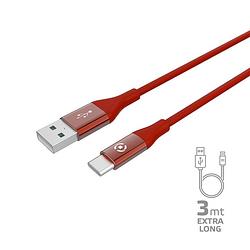 Foto van Usb-kabel type-c, 3 meter, rood - siliconen - celly feeling