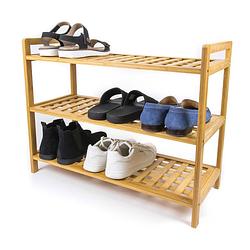 Foto van Budu schoenenrek (3 niveaus) - schoenenrek bamboe - schoenenkast hout - schoenen organizer