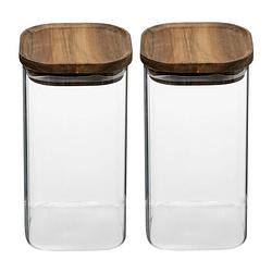 Foto van 2x stuks voorraadbussen/voorraadpotten 1,3l glas met acacia houten deksel - voorraadpot