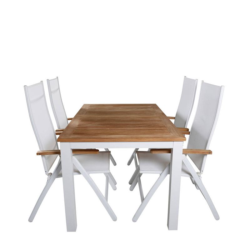 Foto van Panama tuinmeubelset tafel 90x152/210cm en 4 stoel panama wit, naturel.