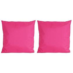Foto van Set van 2x stuks bank/sier kussens voor binnen en buiten in de kleur fuchsia roze 45 x 45 cm tuinkus - sierkussens