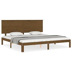 Foto van The living store massief grenenhouten bedframe - honingbruin - 203.5 x 203.5 x 82.5 cm - multiplex lattenbodem