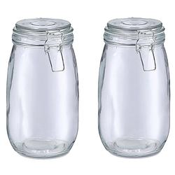 Foto van Zeller voorraadpot/bewaarpot alfie - 2x - 1.4l - glas - beugelsluiting - d11 x h22 cm - voorraadpot