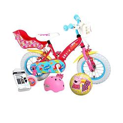 Foto van Volare kinderfiets peppa pig - 12 inch - roze - twee handremmen - met fietshelm + accessoires