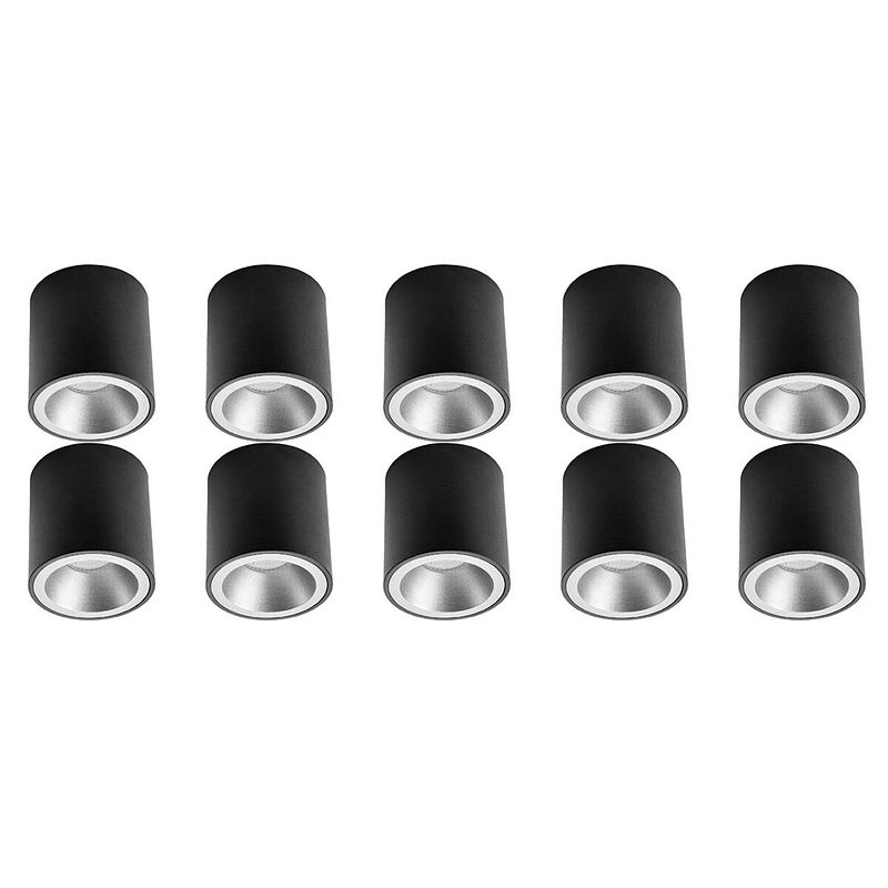 Foto van Opbouwspot 10 pack - pragmi cliron pro - gu10 fitting - opbouw rond - mat zwart/zilver - aluminium - verdiept - ø90mm