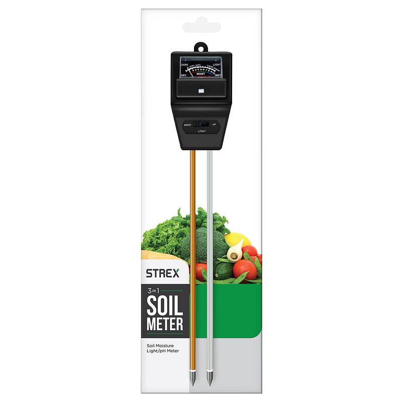 Foto van Strex ph meter grond - 3-in-1 ph / vochtigheidsmeter / lichtmeter - zwart