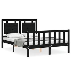 Foto van The living store massief grenenhouten bedframe - zwart - 205.5 x 125.5 x 100 cm - multiplex lattenbodem