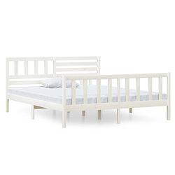 Foto van The living store bedframe grenenhout - double - 195.5 x 141 x 100 cm - wit