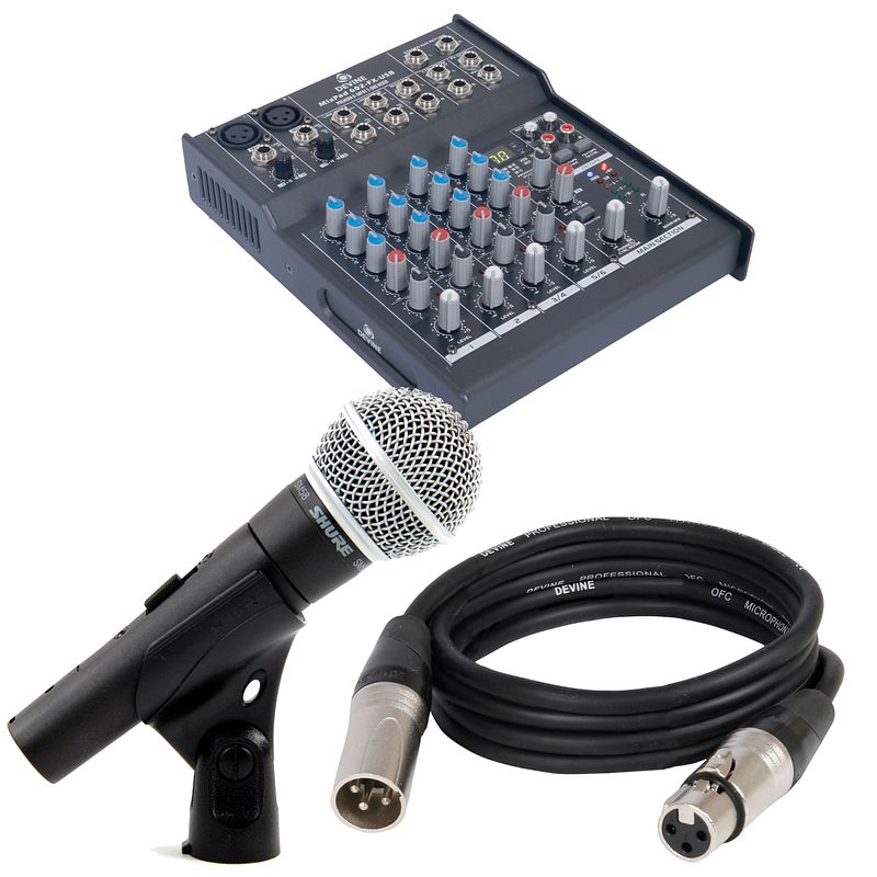 Foto van Shure sm58 se met mixer en kabel