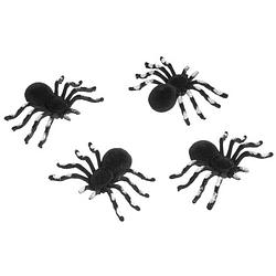 Foto van Chaks nep spinnen 10 cm - zwart/zilver - 4x stuksa - velvet/fluweela -a horror/griezel thema decoratie - feestdecoratiev