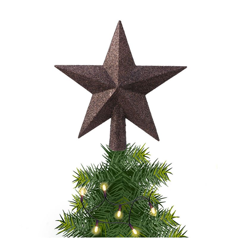 Foto van Kunststof piek kerst ster bruin met glitters h19 cm - kerstboompieken