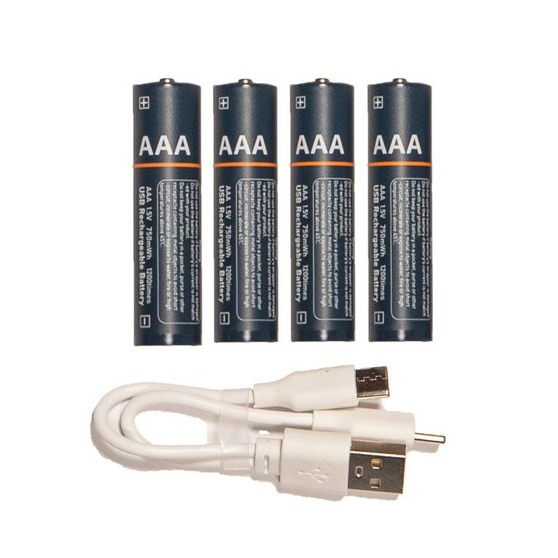 Foto van Anna collection oplaaadbare batterijen - aaa - 4x stuks - met usb kabel - penlites aa batterijen