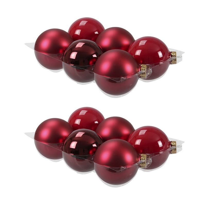 Foto van 12x stuks glazen kerstballen rood/donkerrood 8 cm mat/glans - kerstbal