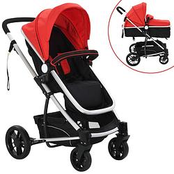 Foto van Vidaxl kinderwagen 2-in-1 aluminium rood en zwart