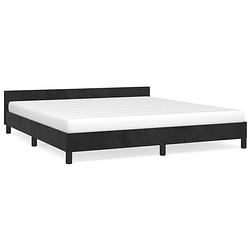 Foto van The living store bedframe - zacht fluwelen stof - ondersteunende poten - multiplex lattenbodem - zwart - 203 x 163 x 50