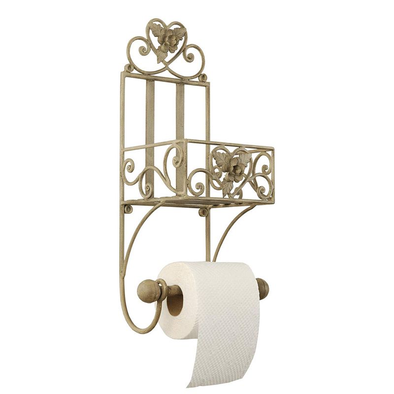 Foto van Clayre & eef wc rolhouder hangend 20*15*43 cm beige ijzer krullen toiletrolhouder toiletpapierhouder wcrolhouder