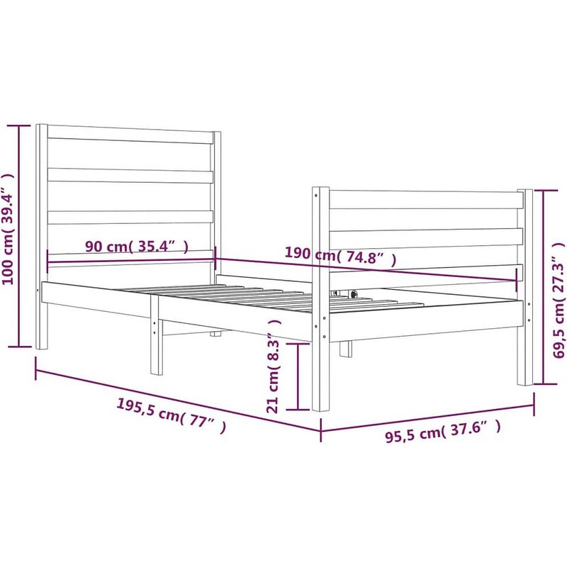 Foto van The living store houten bedframe - 195.5 x 95.5 x 100 cm - zwart - massief grenenhout