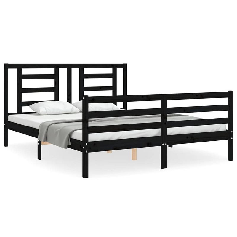 Foto van The living store bedframe - massief grenenhout - multiplex lattenbodem - 205.5 x 155.5 x 100 cm - zwart