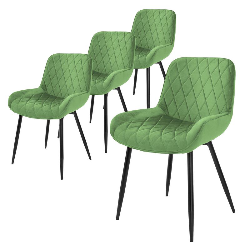 Foto van Ml-design set van 4 eetkamerstoelen eetkamerstoel met rugleuning en armleuningen, groen, fluwelen zitting, metalen poten