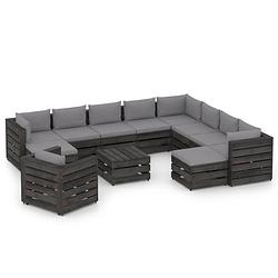 Foto van Vidaxl 12-delige loungeset met kussens grijs geïmpregneerd hout