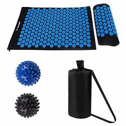 Foto van Trizand acupressuur mat met kussen en massageballen inclusief opbergzak blauw