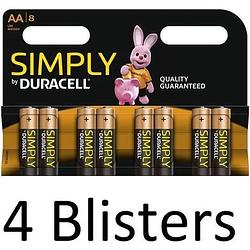 Foto van 32 stuks (4 blisters a 8 st) duracell aa simply batterijen