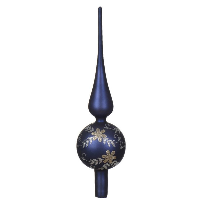 Foto van Decoris gedecoreerde piek - glas - donkerblauw/goud - 31 cm - kerstboompieken