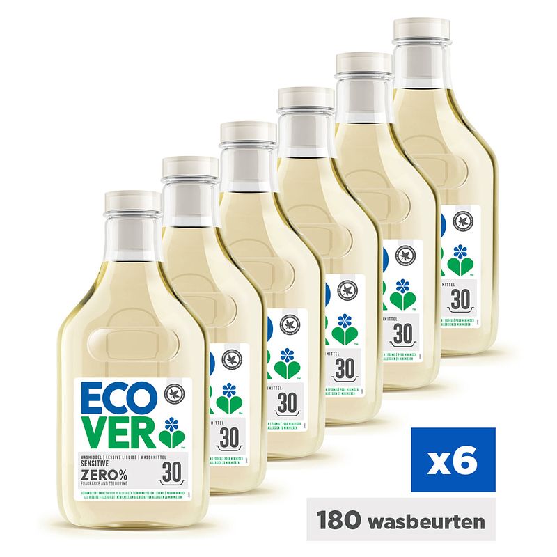 Foto van Ecover zero vloeibaar wasmiddel - voordeelpakket 6 x 1,5 l - 180 wasbeurten
